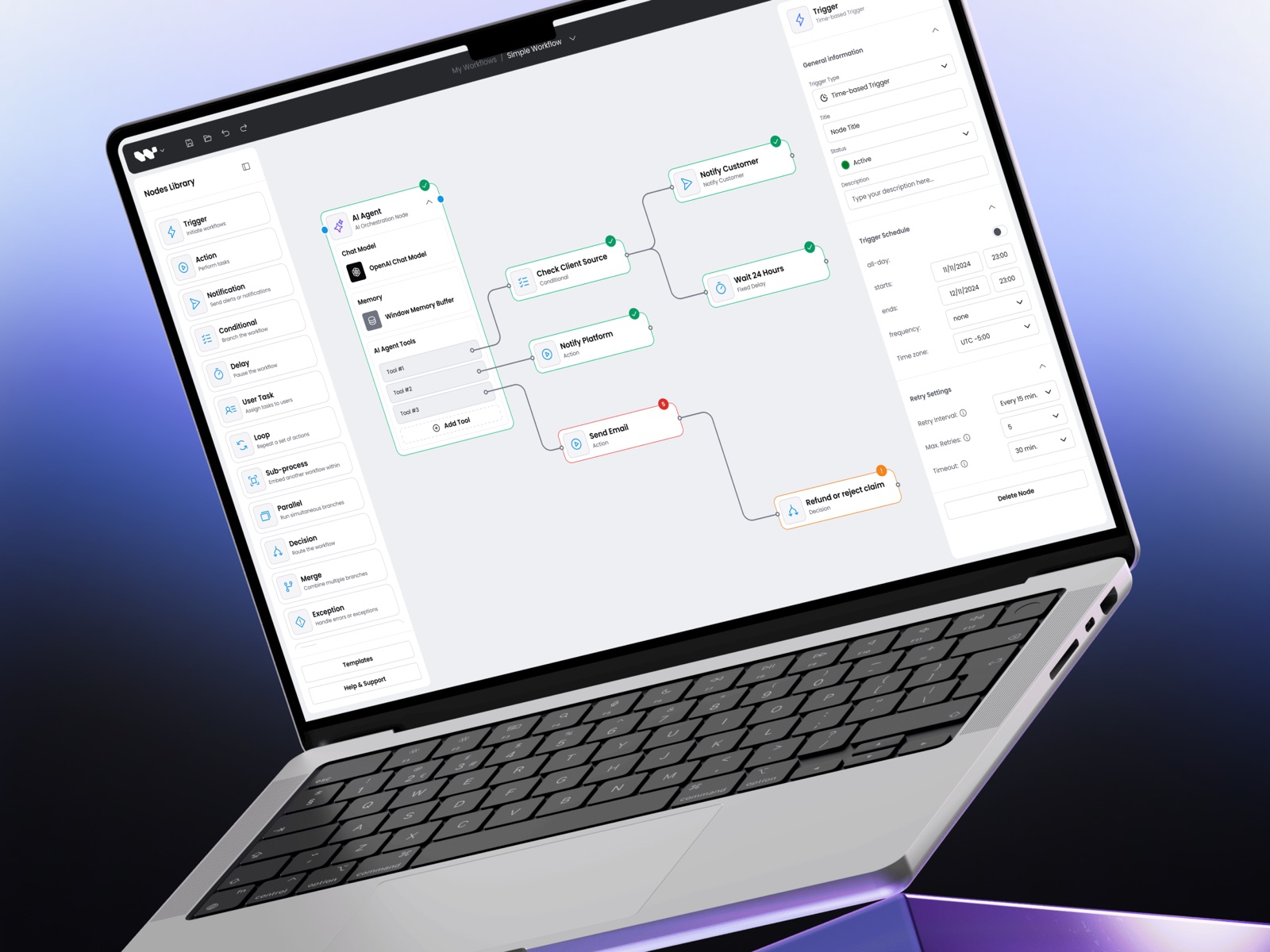 Workflow Builder node-based canvas